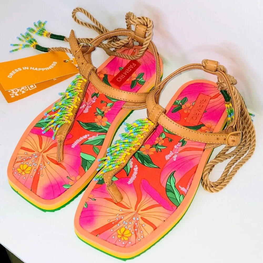 FARM RIO Sandals Floral Pietra Tropical Women Shoes Size 7 US NEW +BOX +DUSTBAG